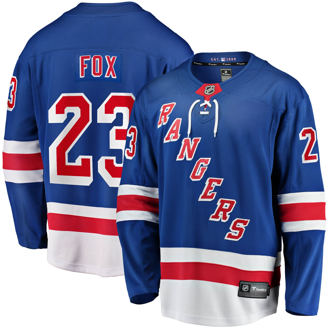 New York Rangers Adam Fox Fanatics Blue Home Breakaway Replica Jersey