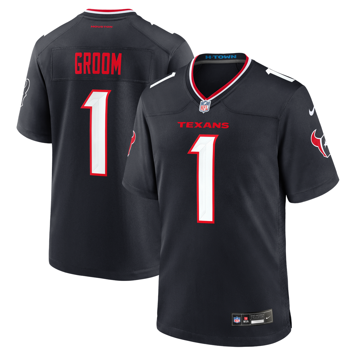 Houston Texans Number 1 Groom Navy Game Jersey