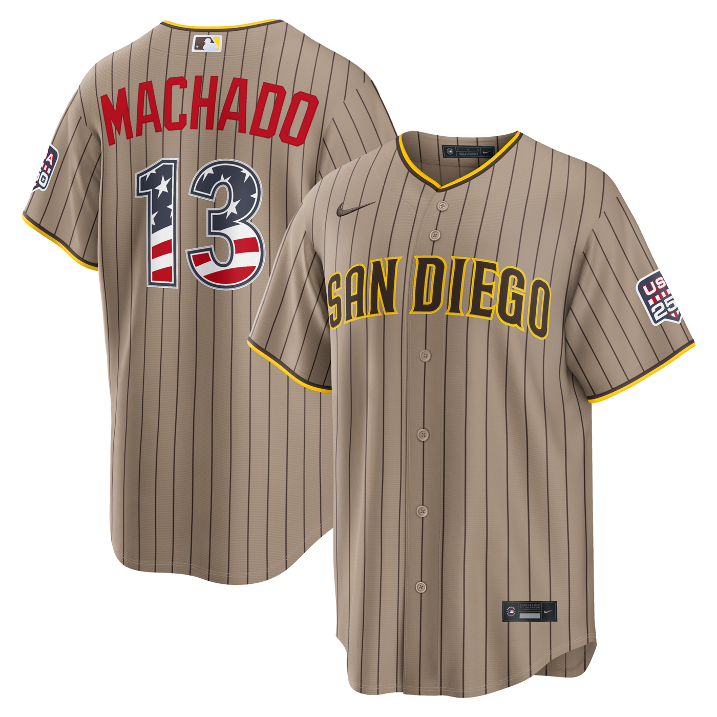Fourth of July San Diego Padres Manny Machado Nike Sand USA 250 Stadium Jersey