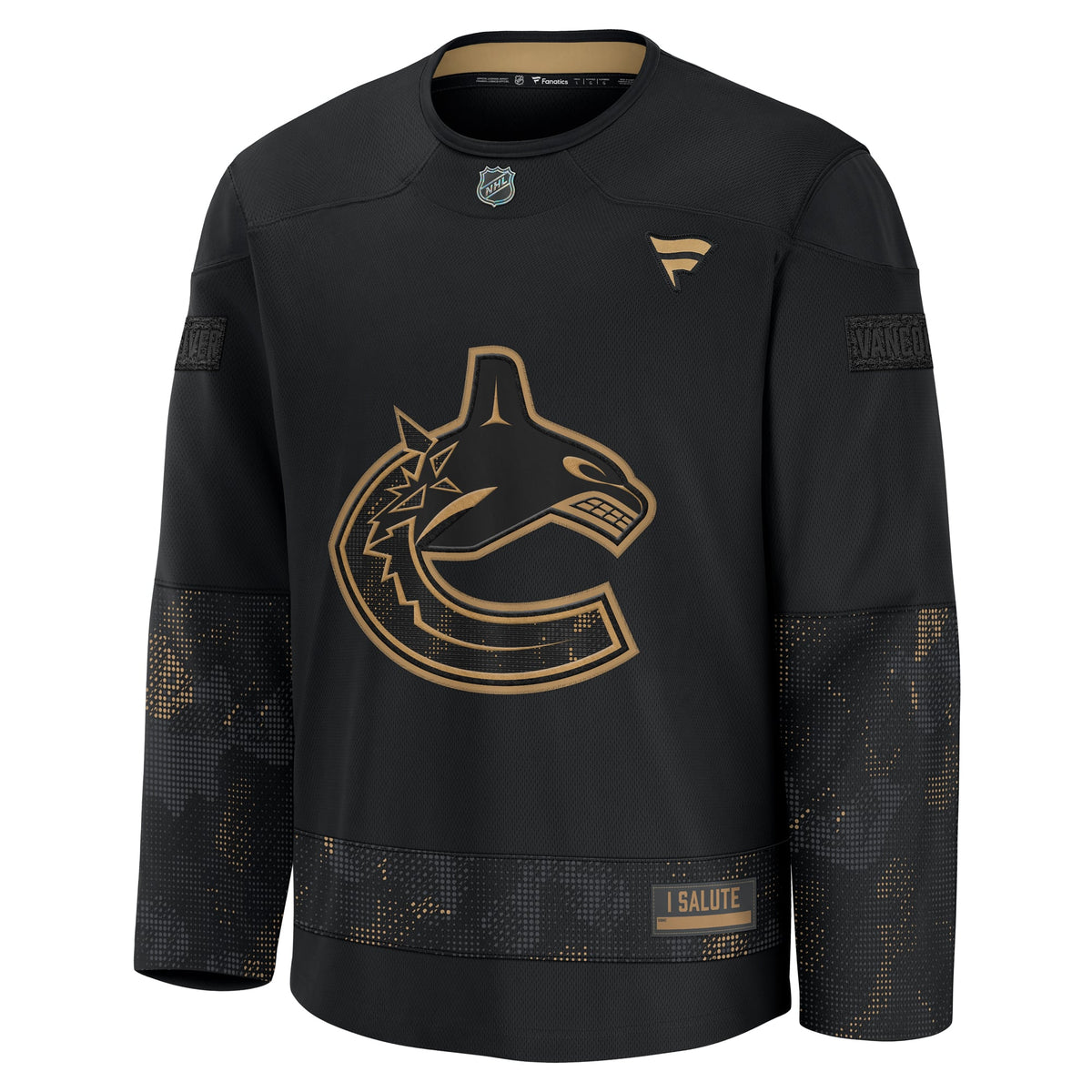 Vancouver Canucks Fanatics Black 2024 Military Appreciation Practice Jersey
