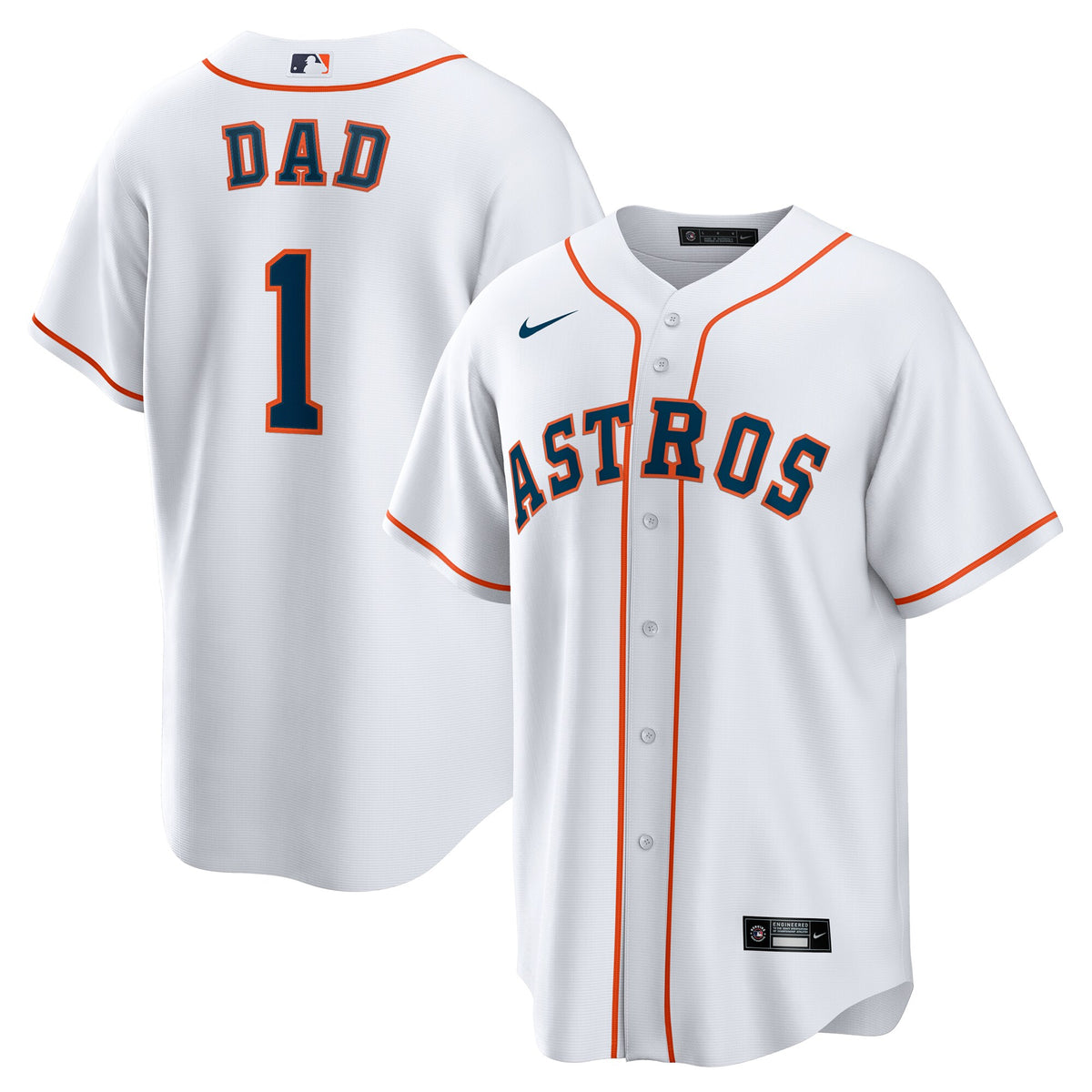 Houston Astros White #1 Dad Home Replica Jersey