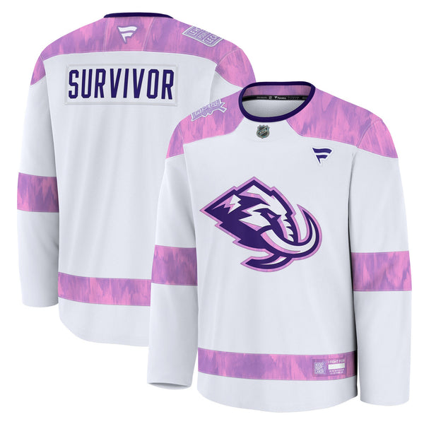 Utah Mammoth Fanatics White Hockey Fights Cancer Survivor Practice Jersey