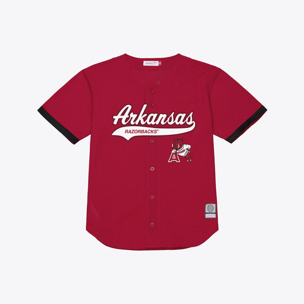 Mitchell & Ness Cardinal Arkansas Razorbacks Mesh Button-Up Batting Practice Baseball Jersey