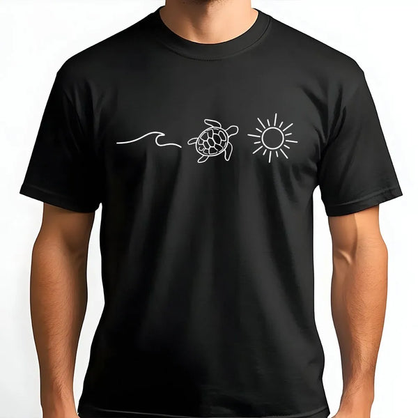 Minimalist Sea Turtle Sweatshirt | Ocean Wave and Sun Line Art | Soft Cotton Blend | Gift for Beach Lover