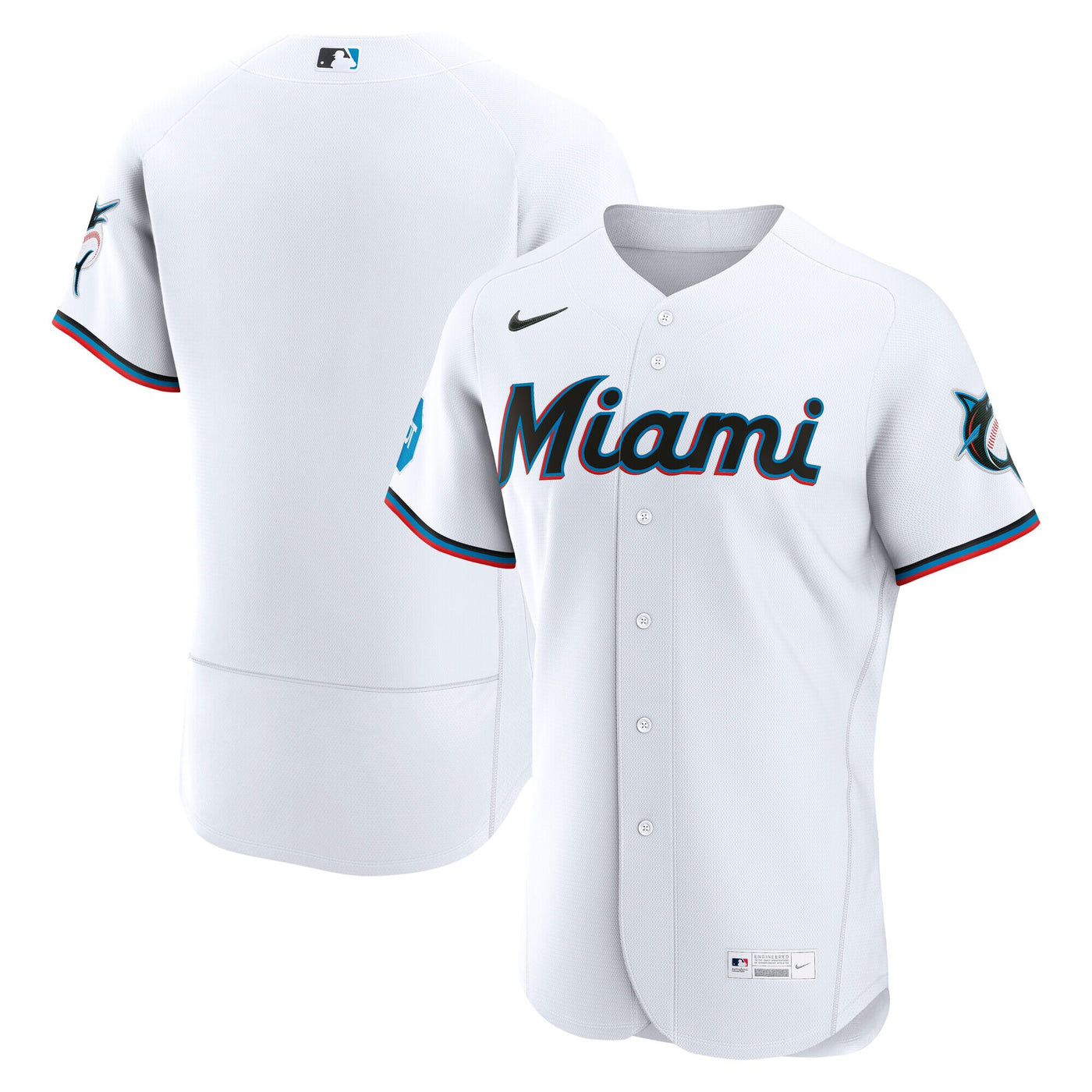 Miami Marlins Nike White Home Sponsor Patch Authentic Jersey