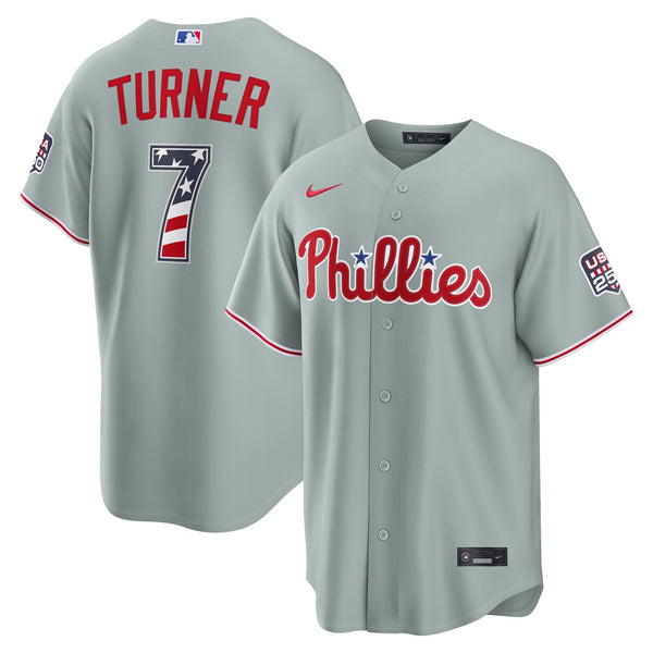 Fourth of July Philadelphia Phillies Trea Turner Nike Gray USA 250 Stadium Jersey