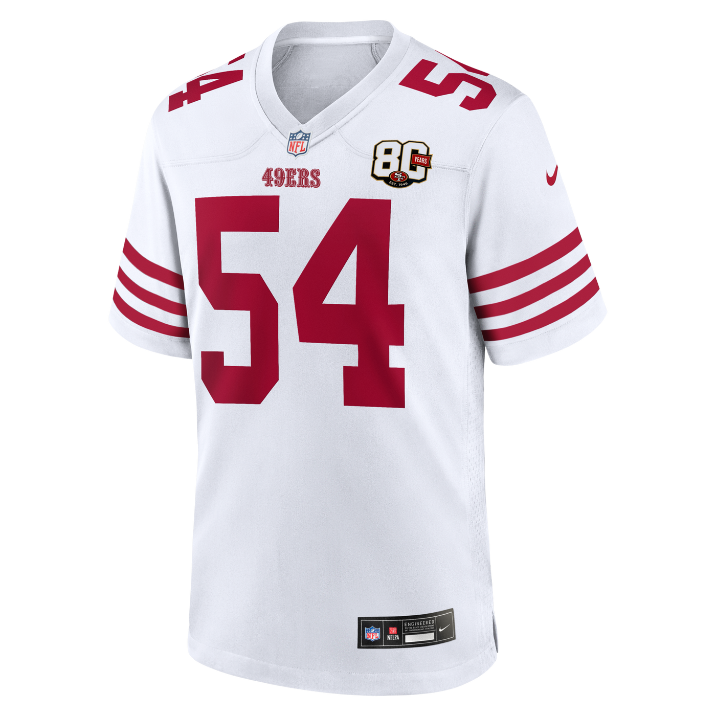 San Francisco 49ers Fred Warner Nike White 80th Anniversary Game Jersey