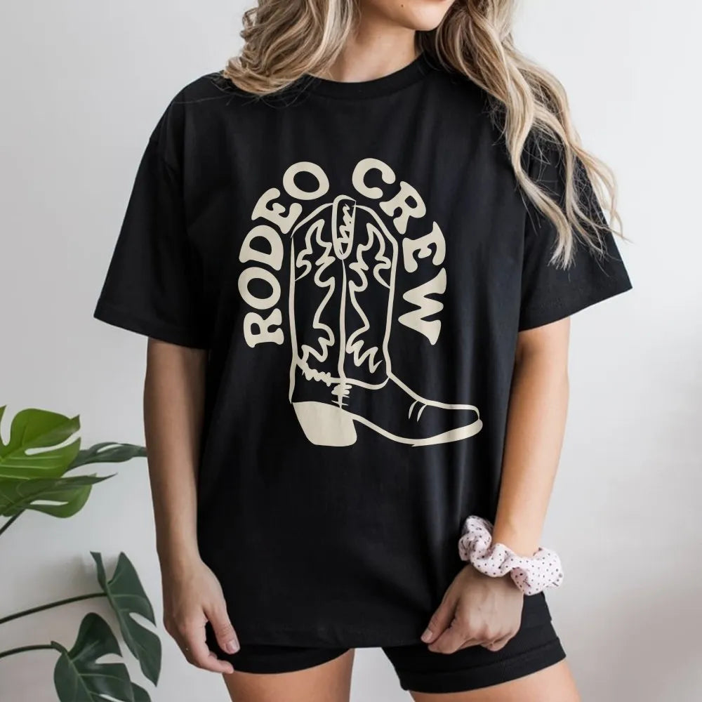 Rodeo Crew T-Shirt | Western Cowboy Boot Graphic | Cozy Cotton Blend | Matching Family First Birthday Gift
