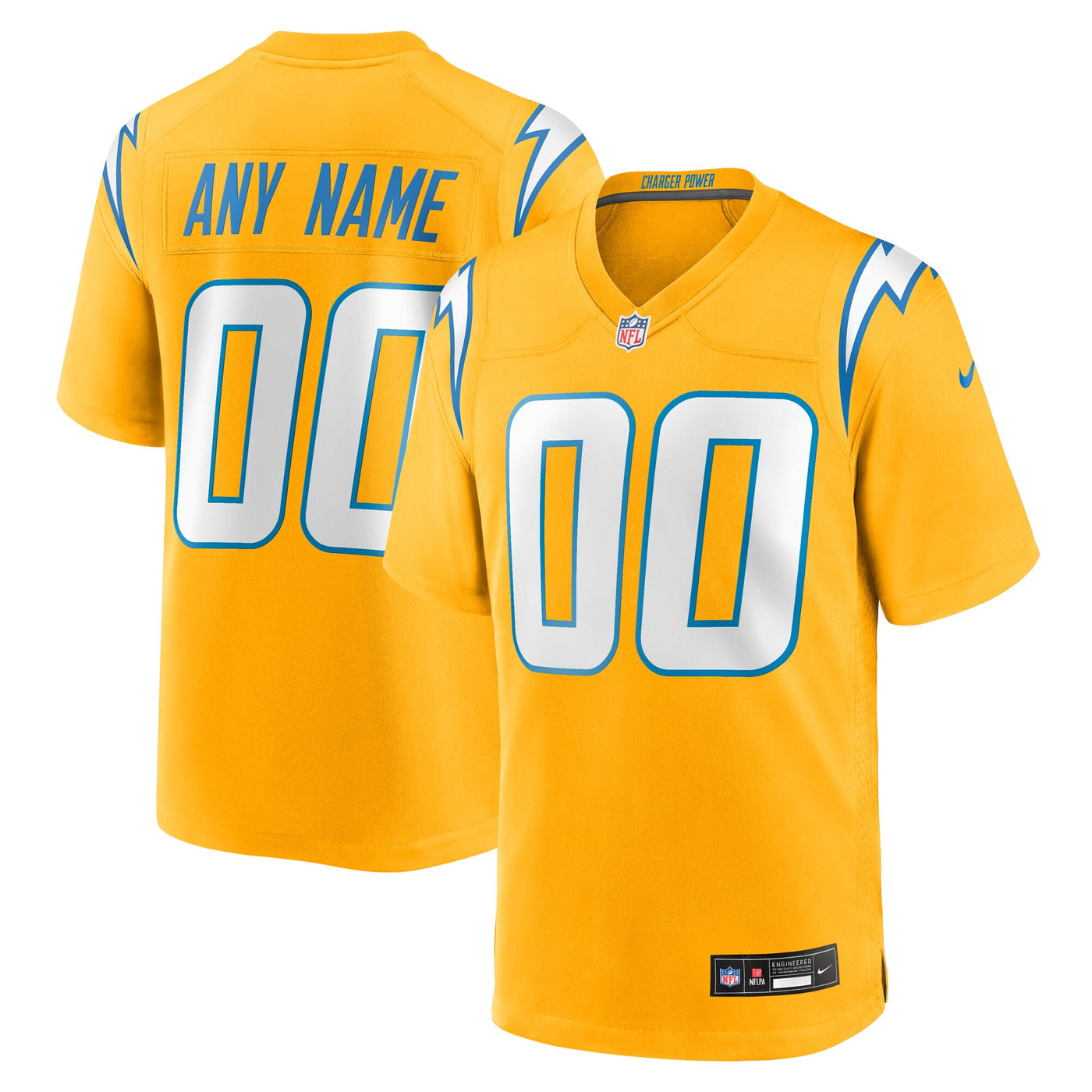 Los Angeles Chargers Nike Gold Alternate Charger Power Game Custom Jersey