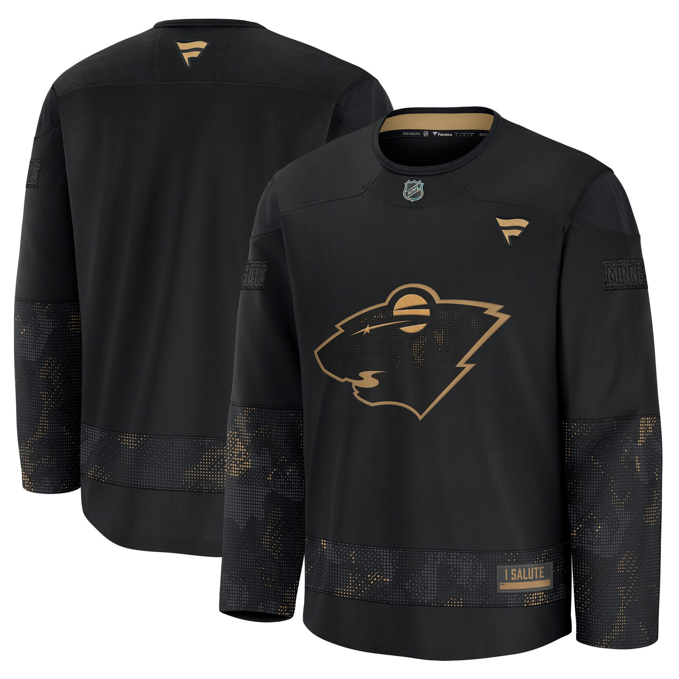 Minnesota Wild Fanatics Black 2024 Military Appreciation Practice Jersey