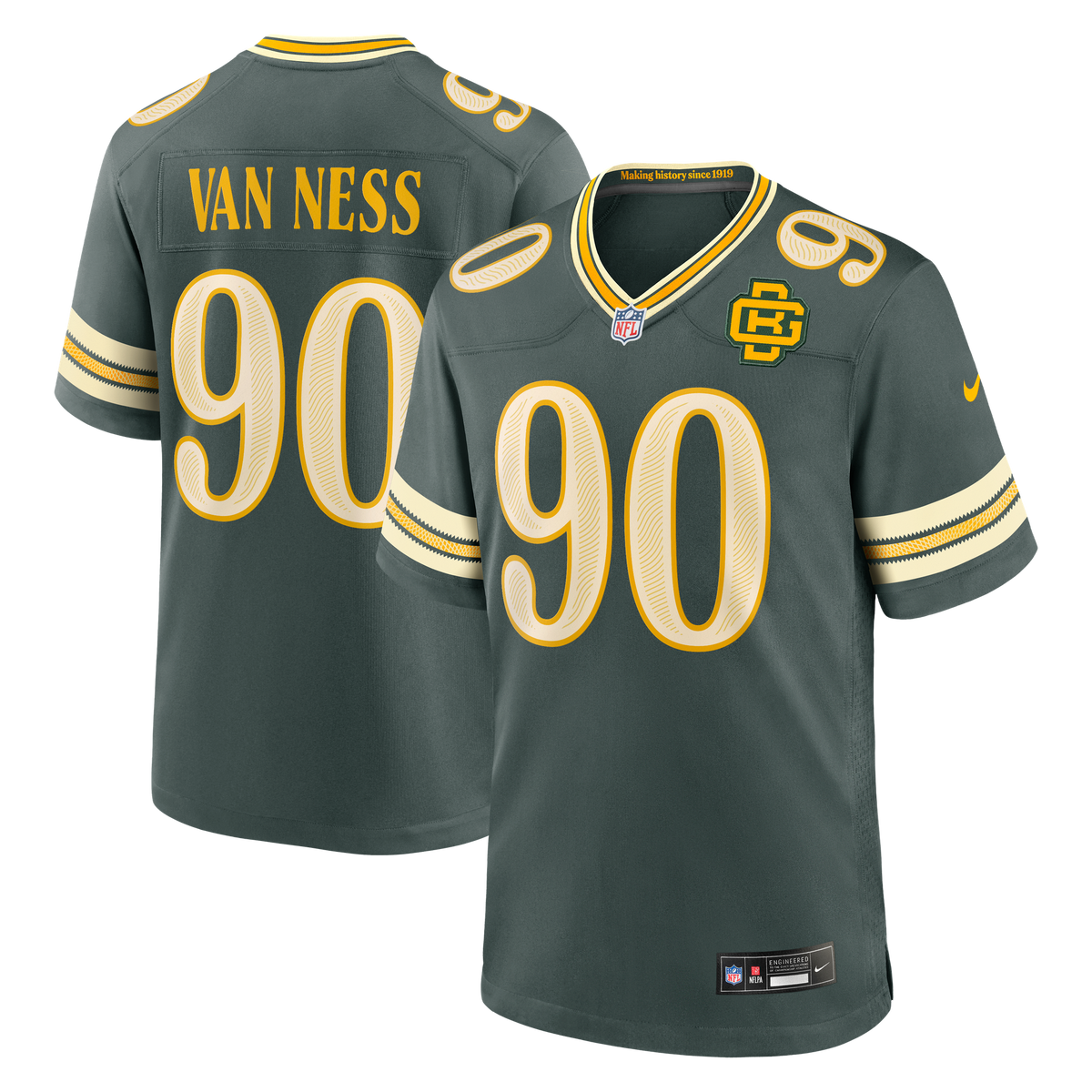 Green Bay Packers Lukas Van Ness Nike Green 2026 Rivalries Collection Game Jersey