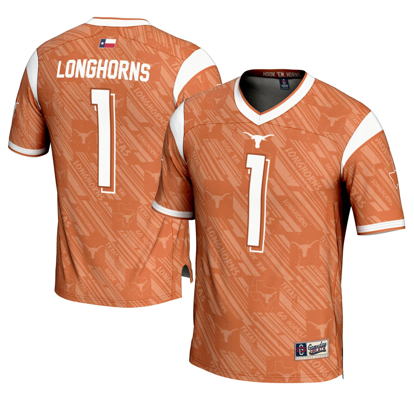 GameDay Greats #1 Texas Orange Texas Longhorns Highlight Print Football Fashion Jersey