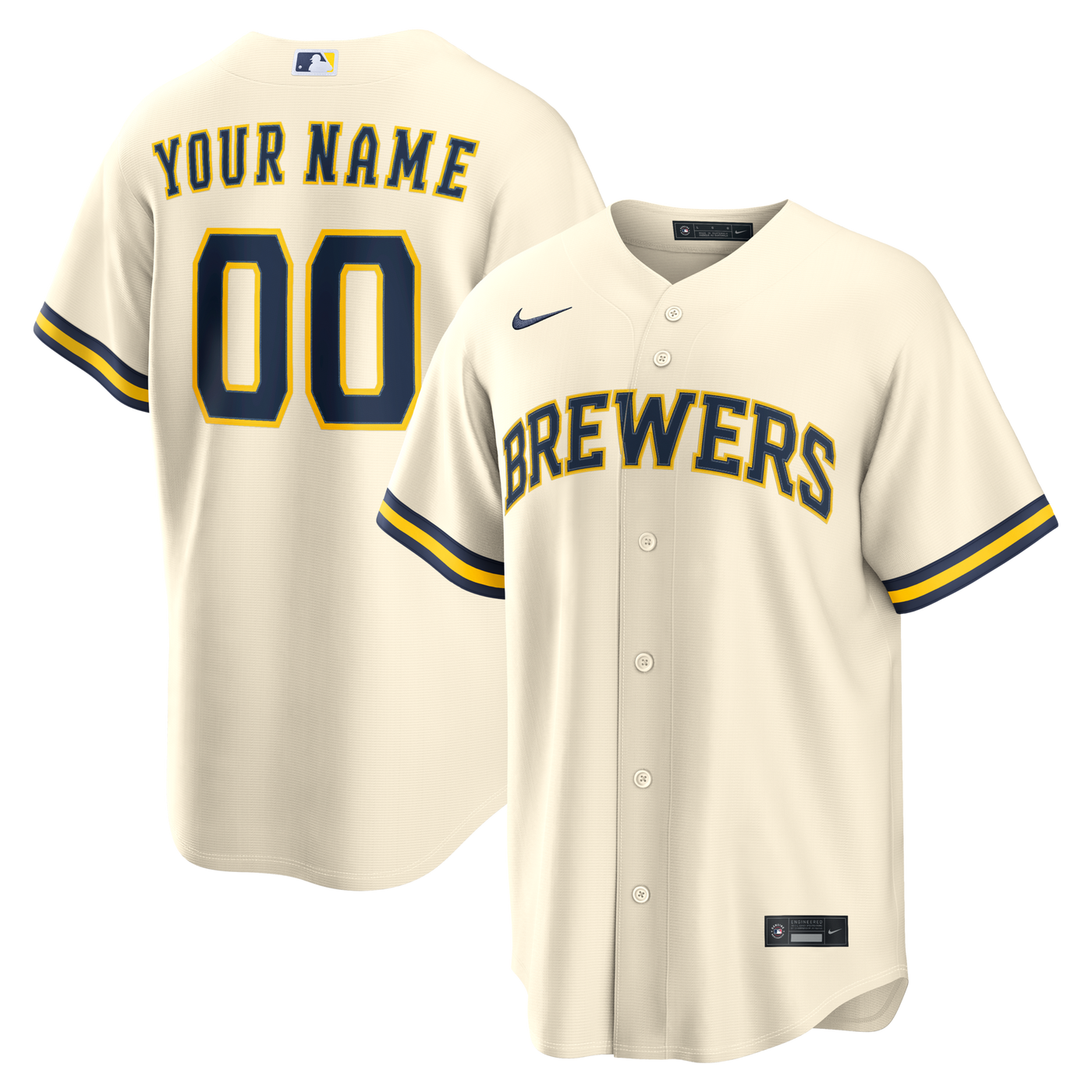 Milwaukee Brewers Nike Cream Home Replica Custom Jersey
