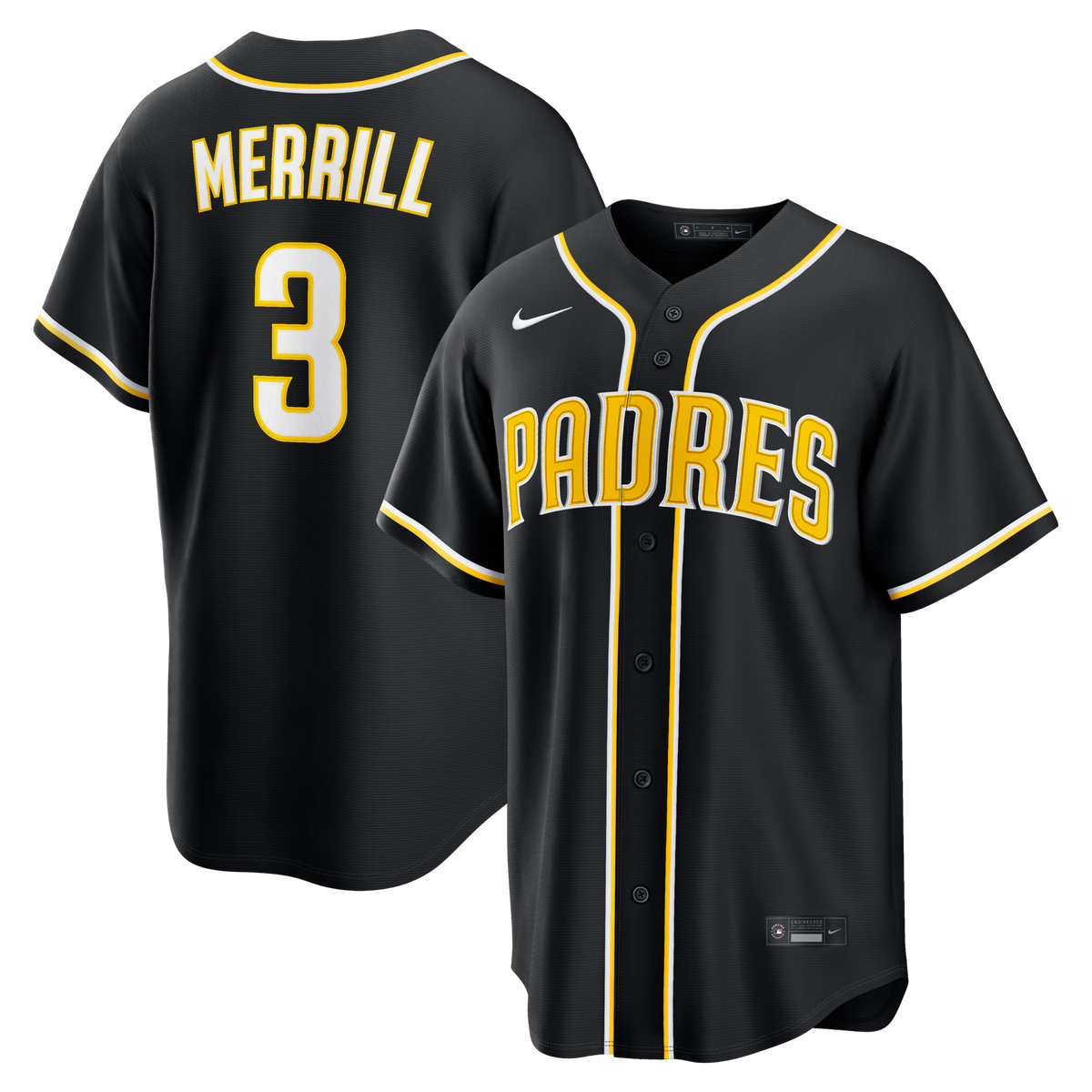 San Diego Padres Jackson Merrill Fashion Replica Black Out Jersey