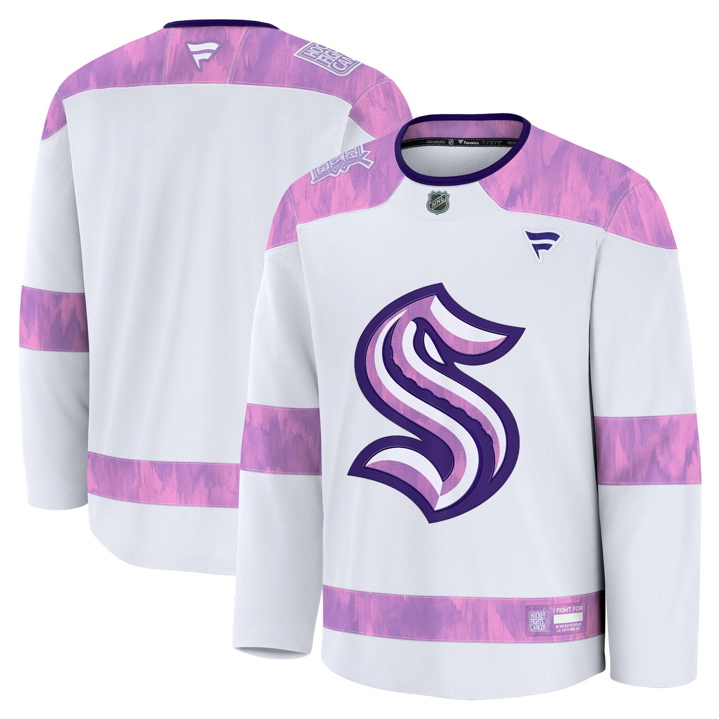 Seattle Kraken Fanatics White 2024 Hockey Fights Cancer Practice Jersey