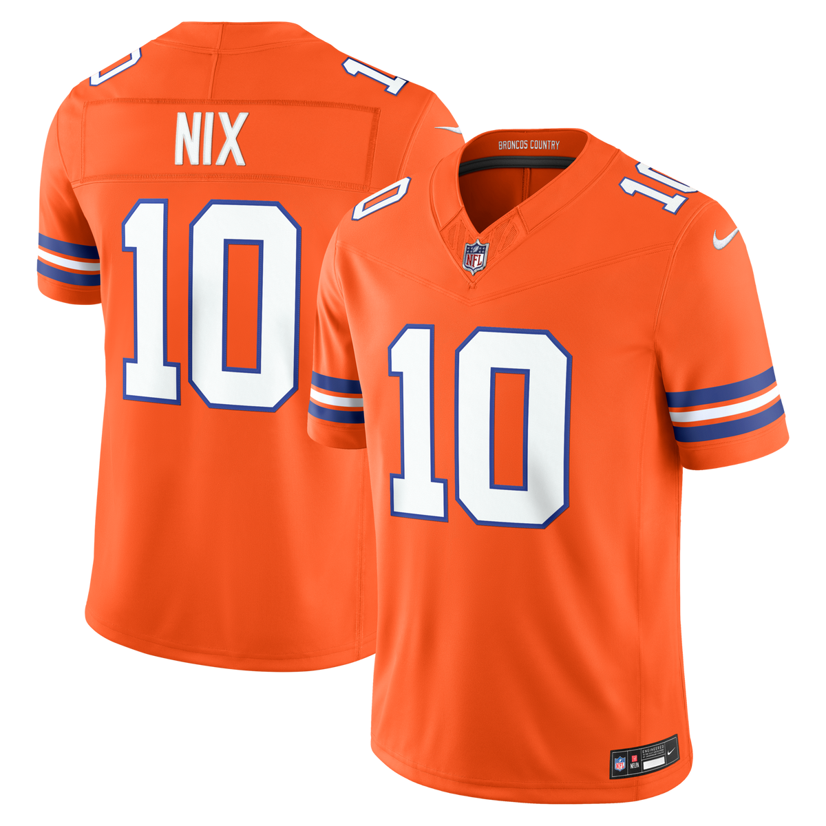 Denver Broncos Bo Nix Orange Alternate Mile High Collection 1977 Throwback Vapor F.U.S.E. Stitched Limited Jersey
