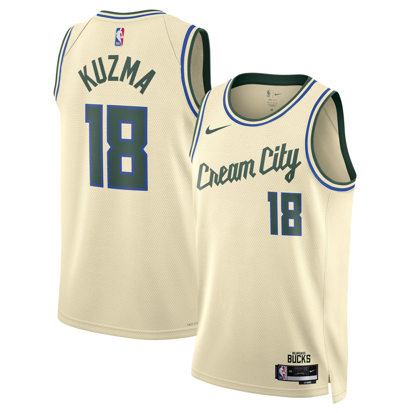 Milwaukee Bucks Nike 2025/26 City Edition Swingman Jersey - Cream - Kyle Kuzma