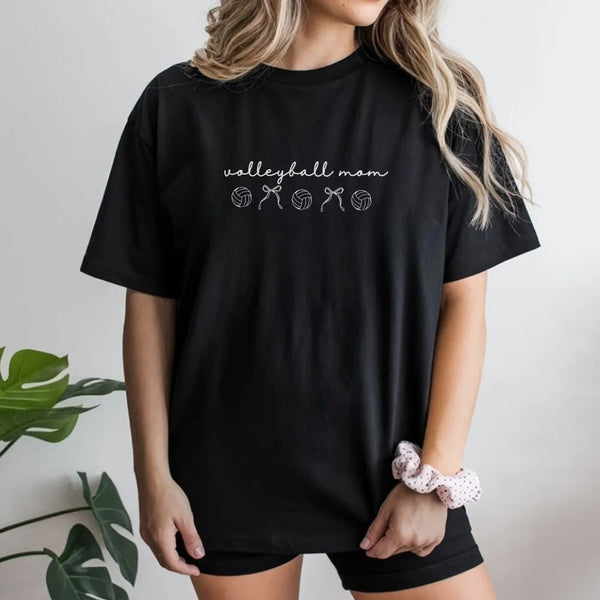 Volleyball Mom T-Shirt | Cute Volleyball Bow Graphic Sweatshirt | Soft Cotton Blend | Gift for Sports Mom