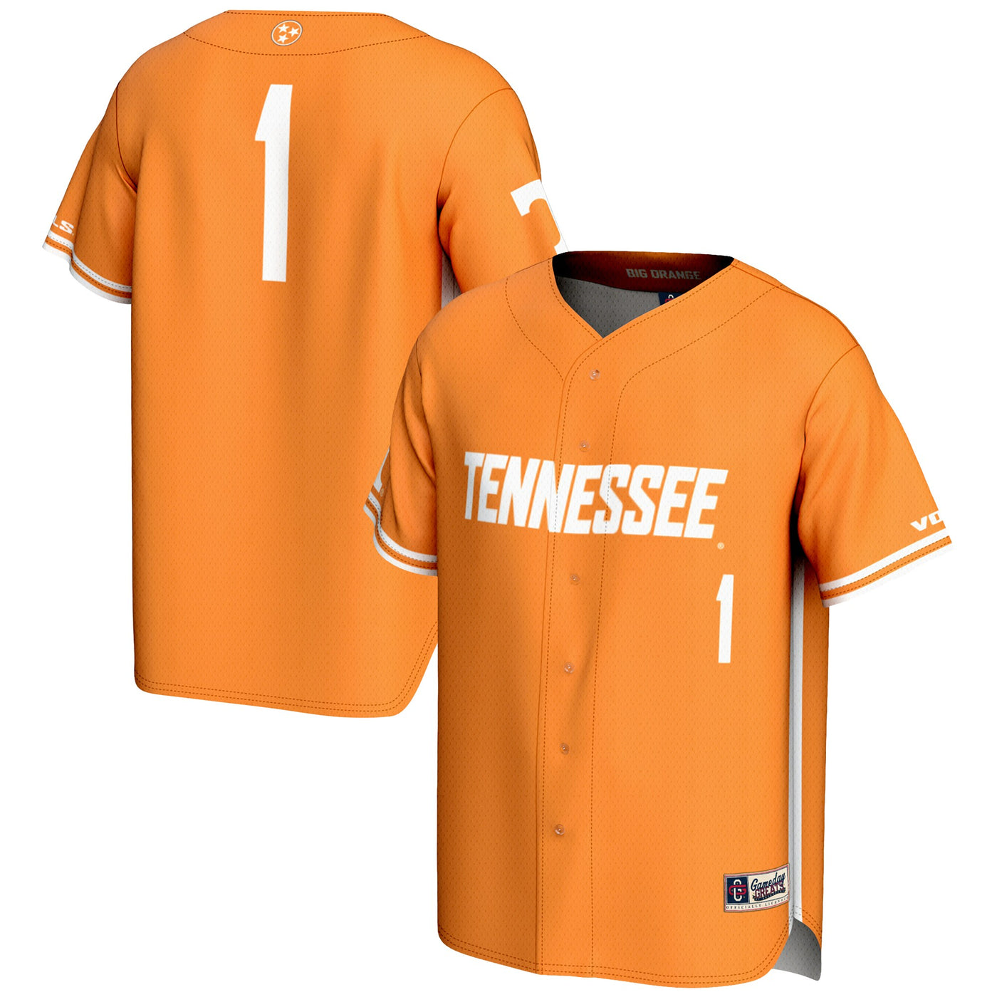 GameDay Greats #1 Tennessee Orange Tennessee Volunteers Lightweight Baseball Jersey