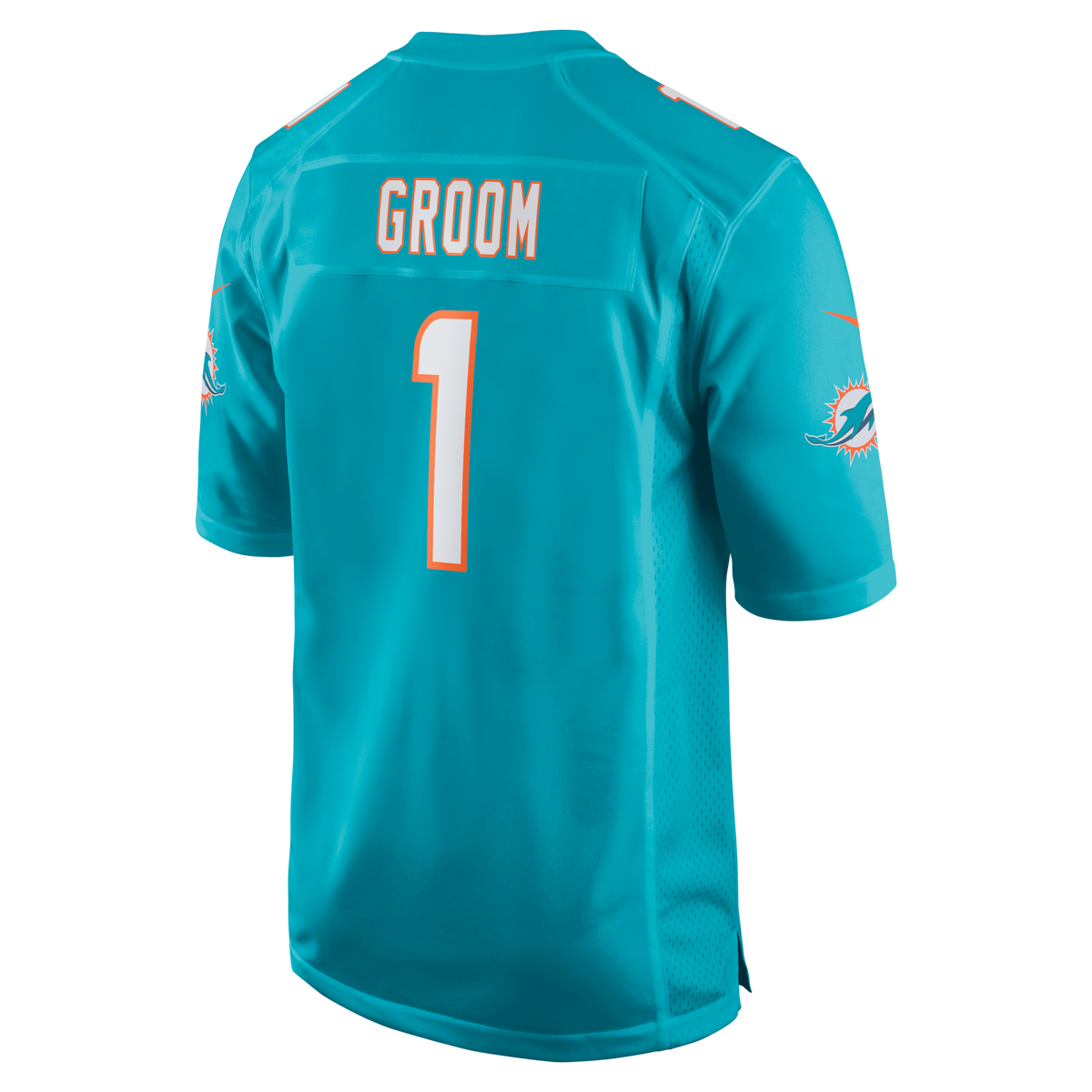 Miami Dolphins Number 1 Groom Aqua Game Jersey