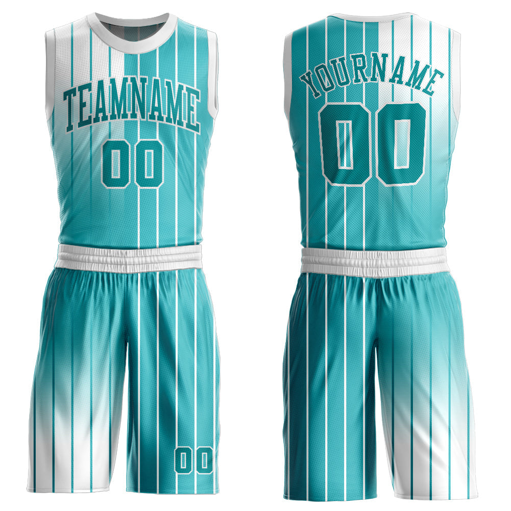 Custom Aqua Aqua-White Round Neck Sublimation Basketball Uniform Jersey