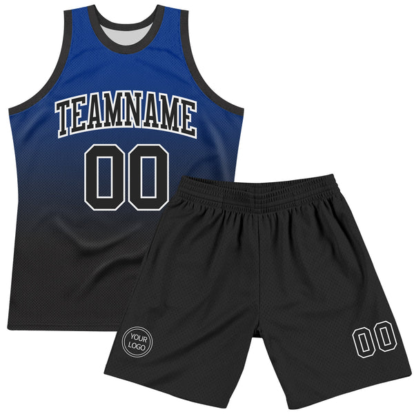 Custom Royal Black-White Fade Fashion Round Neck Sublimation Basketball Set Jersey