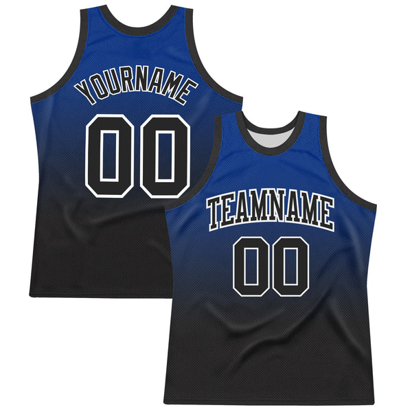 Custom Royal Black-White Fade Fashion Round Neck Sublimation Basketball Set Jersey