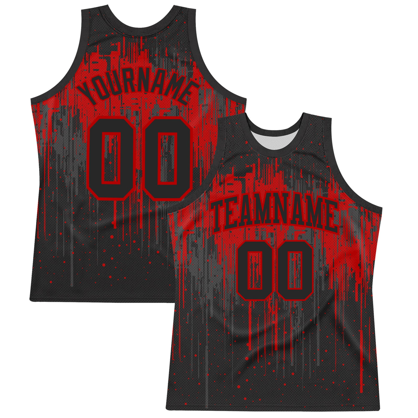 Custom Black Red Dripping Splatter Art Round Neck Sublimation Basketball Set Jersey