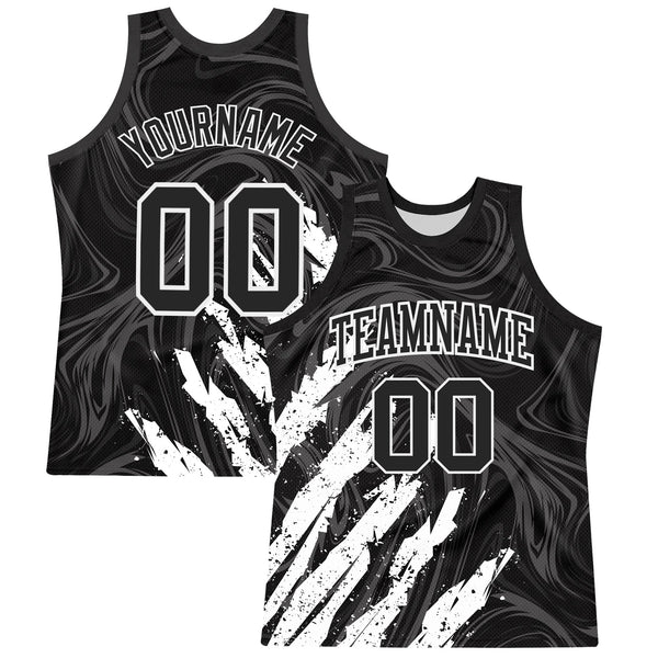 Custom Black White Splash Round Neck Sublimation Basketball Set Jersey