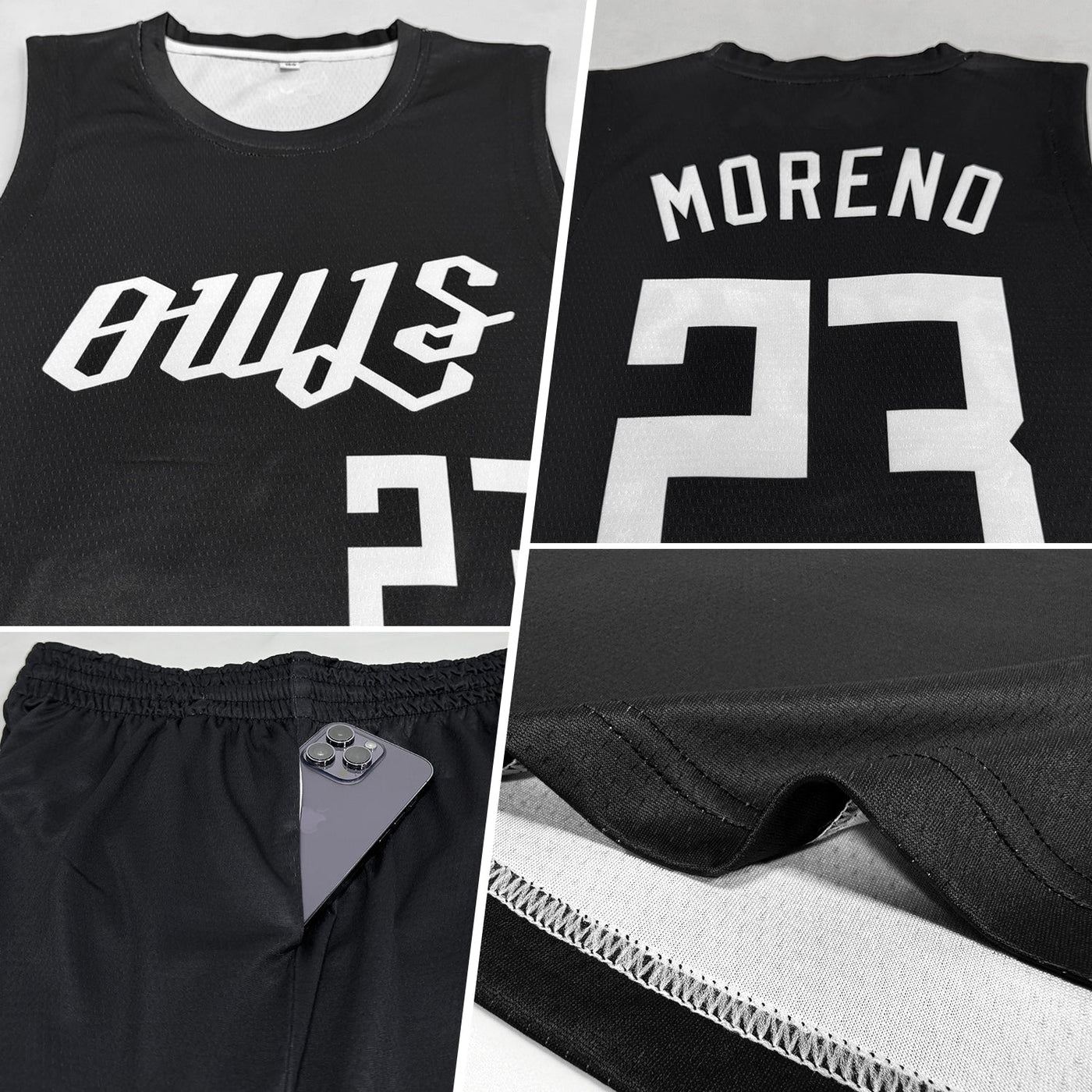 Custom Black White Round Neck Basketball Uniform Jersey