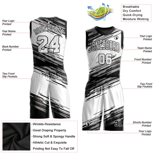Custom Black White-Gray Round Neck Sublimation Basketball Uniform Jersey