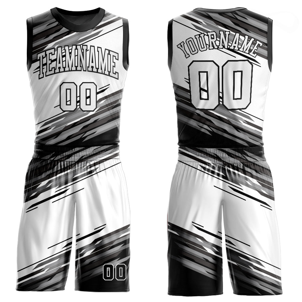 Custom Black White-Gray Round Neck Sublimation Basketball Uniform Jersey