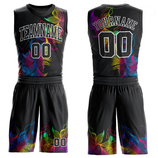 Custom Black Black-White Round Neck Sublimation Basketball Uniform Jersey