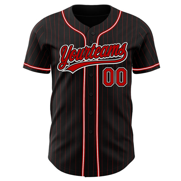 Custom Black Red Pinstripe Red-White Authentic Baseball Jersey