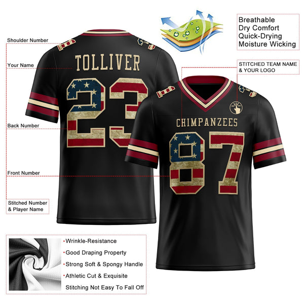 Custom Black Vintage USA Flag Crimson-City Cream Authentic Football Jersey