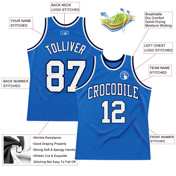 Custom Blue White-Navy Authentic Throwback Basketball Jersey