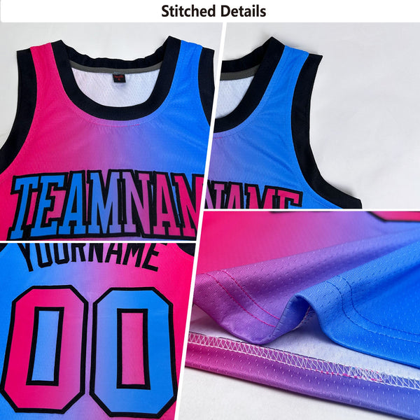 Custom Sky Blue Pink-Black Authentic Gradient Fashion Basketball Jersey