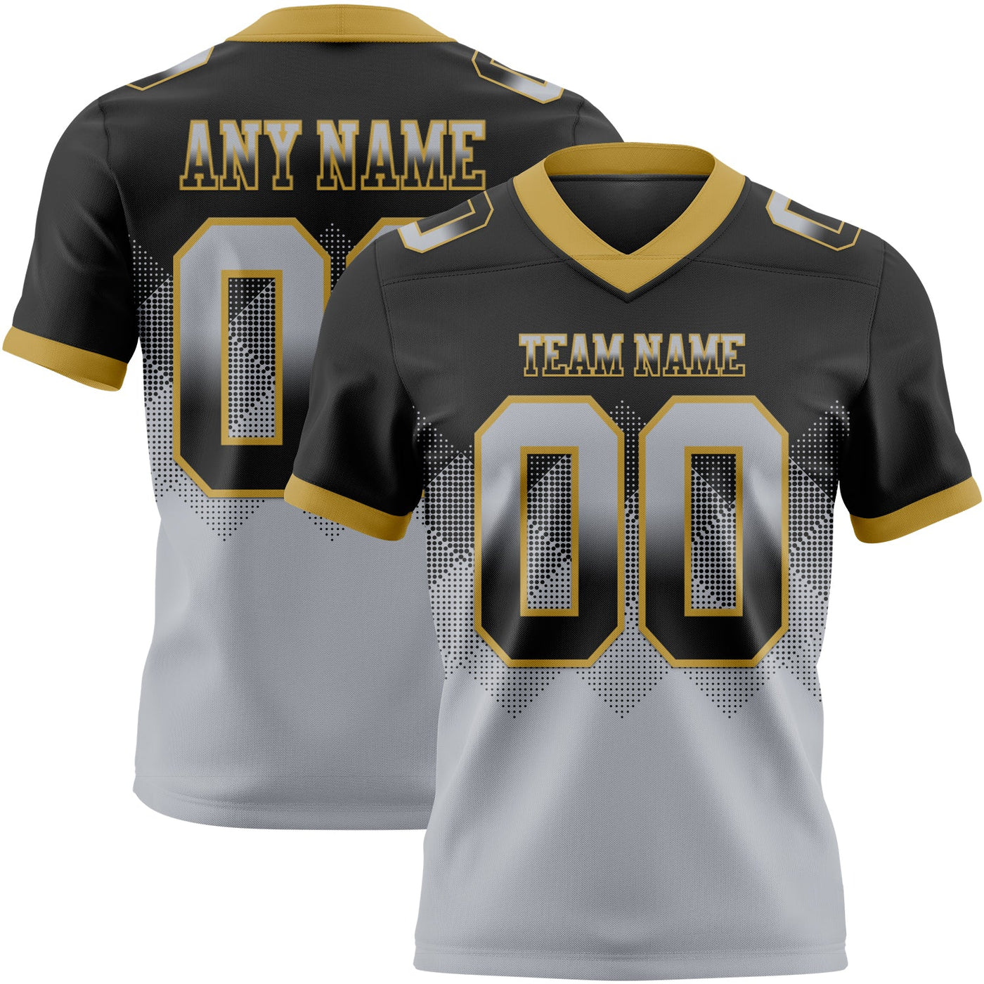 Custom Black Gray-Old Gold Authentic Gradient Square Shape 7V7 Flag Football Jersey