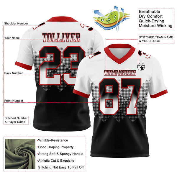 Custom White Black-Red Authentic Gradient Square Shape 7V7 Flag Football Jersey