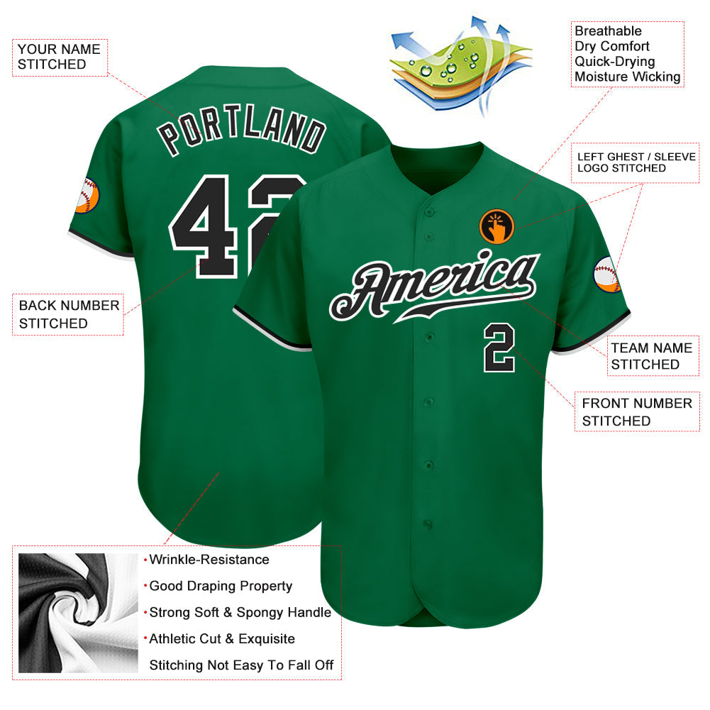 Custom Kelly Green Black-White Authentic Baseball Jersey