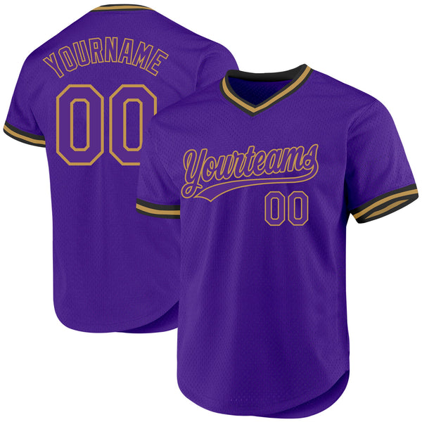 Custom Purple Old Gold-Black Authentic Throwback Baseball Jersey