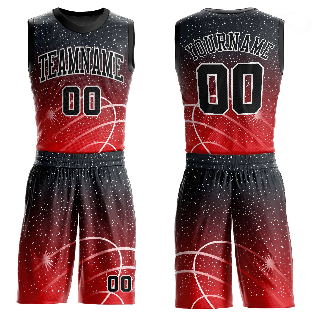 Custom Red Black-White Round Neck Sublimation Basketball Uniform Jersey