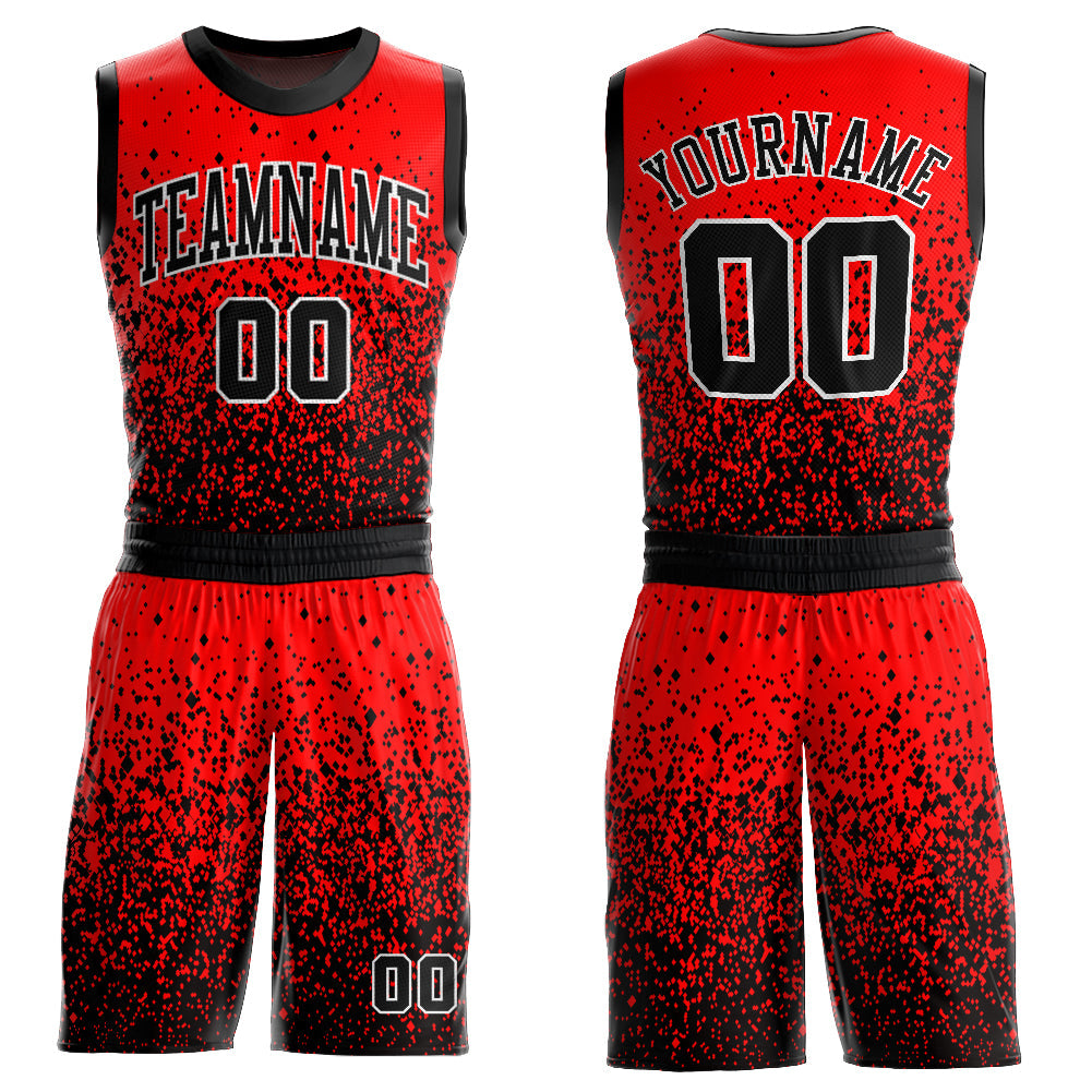 Custom Red Black-White Round Neck Sublimation Basketball Uniform Jersey
