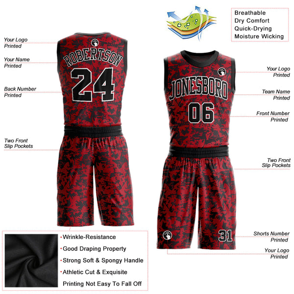 Custom Red Black-White Round Neck Sublimation Basketball Uniform Jersey