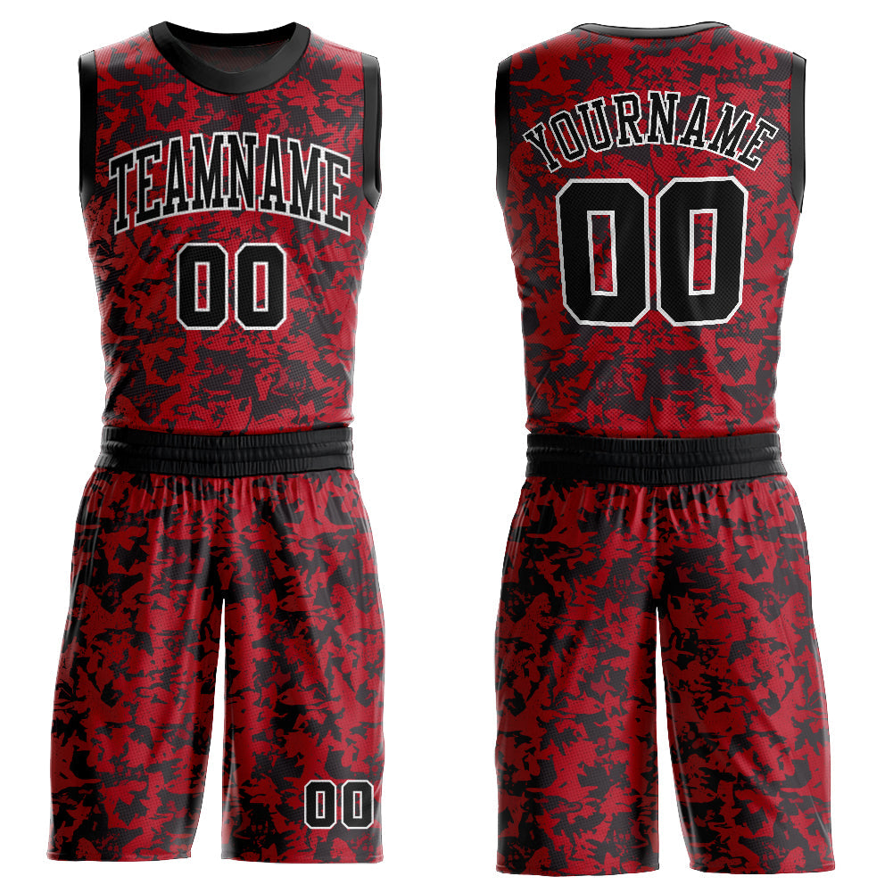 Custom Red Black-White Round Neck Sublimation Basketball Uniform Jersey