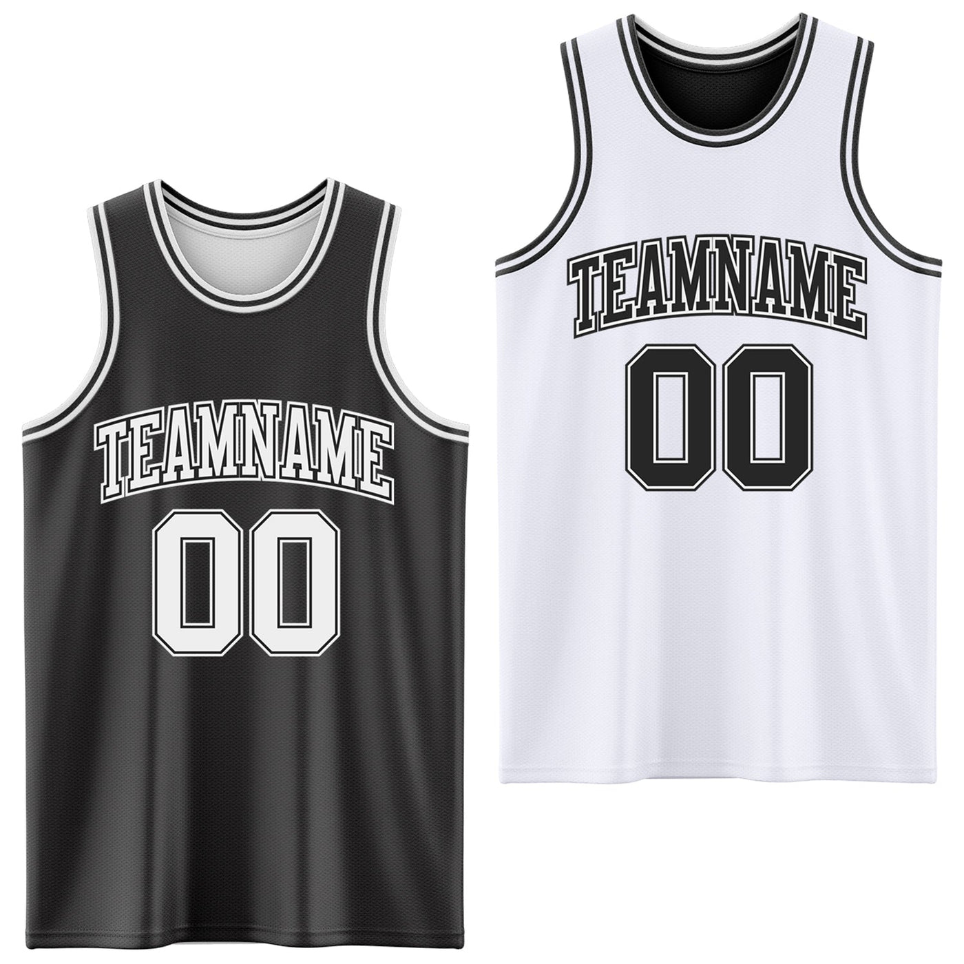 Custom Reversible Black White Double Side Sublimation Basketball Set Jersey
