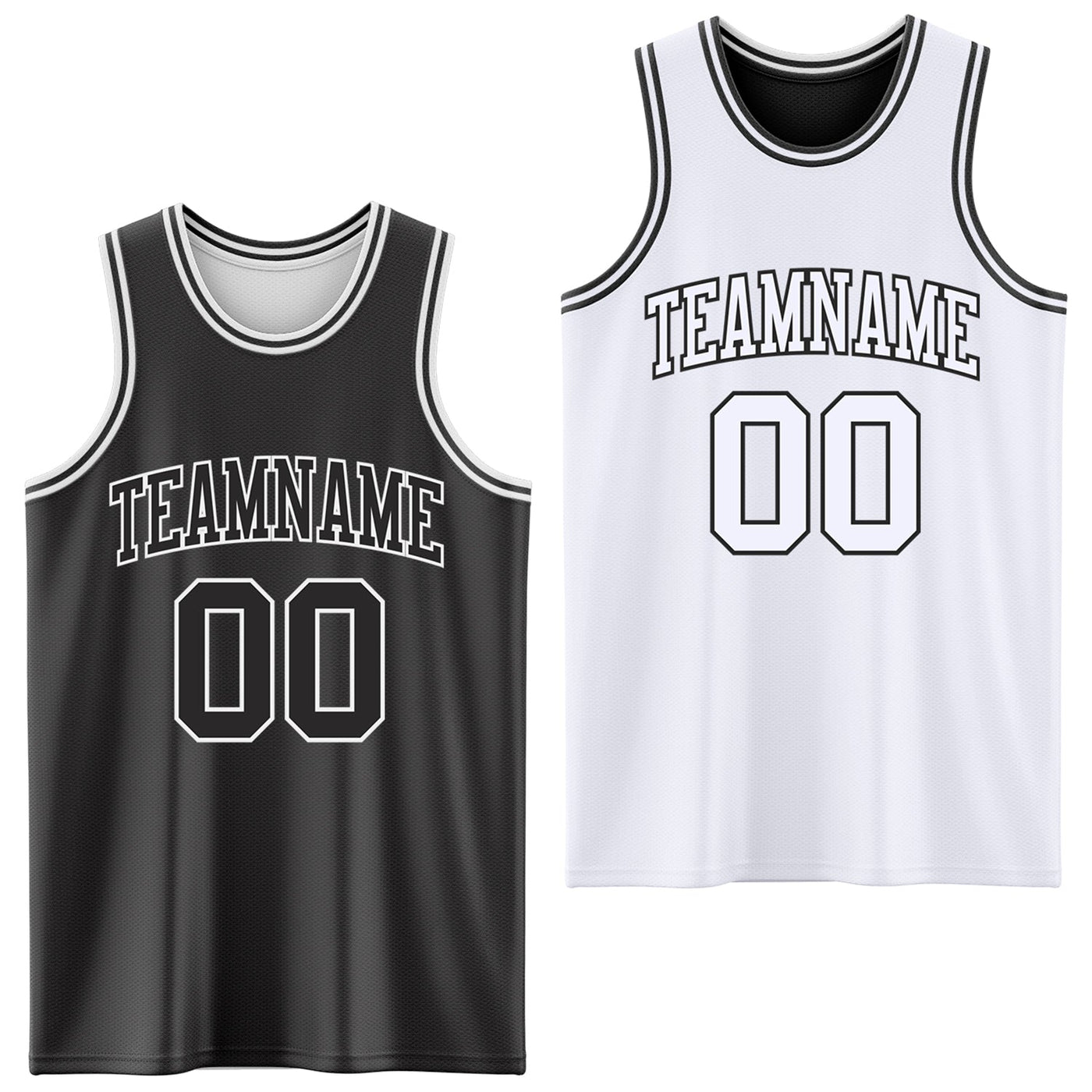 Custom Reversible Black White Double Side Sublimation Basketball Set Jersey