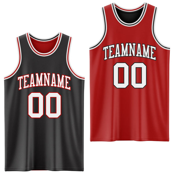 Custom Reversible Black White-Red Double Side Sublimation Basketball Set Jersey