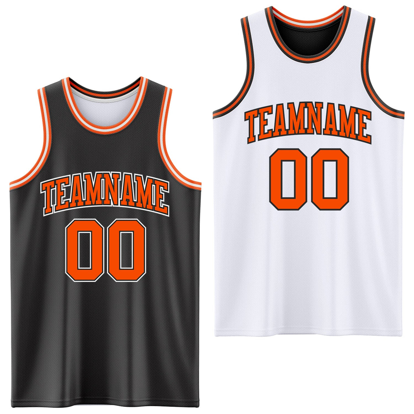 Custom Reversible Black Orange-White Double Side Sublimation Basketball Set Jersey