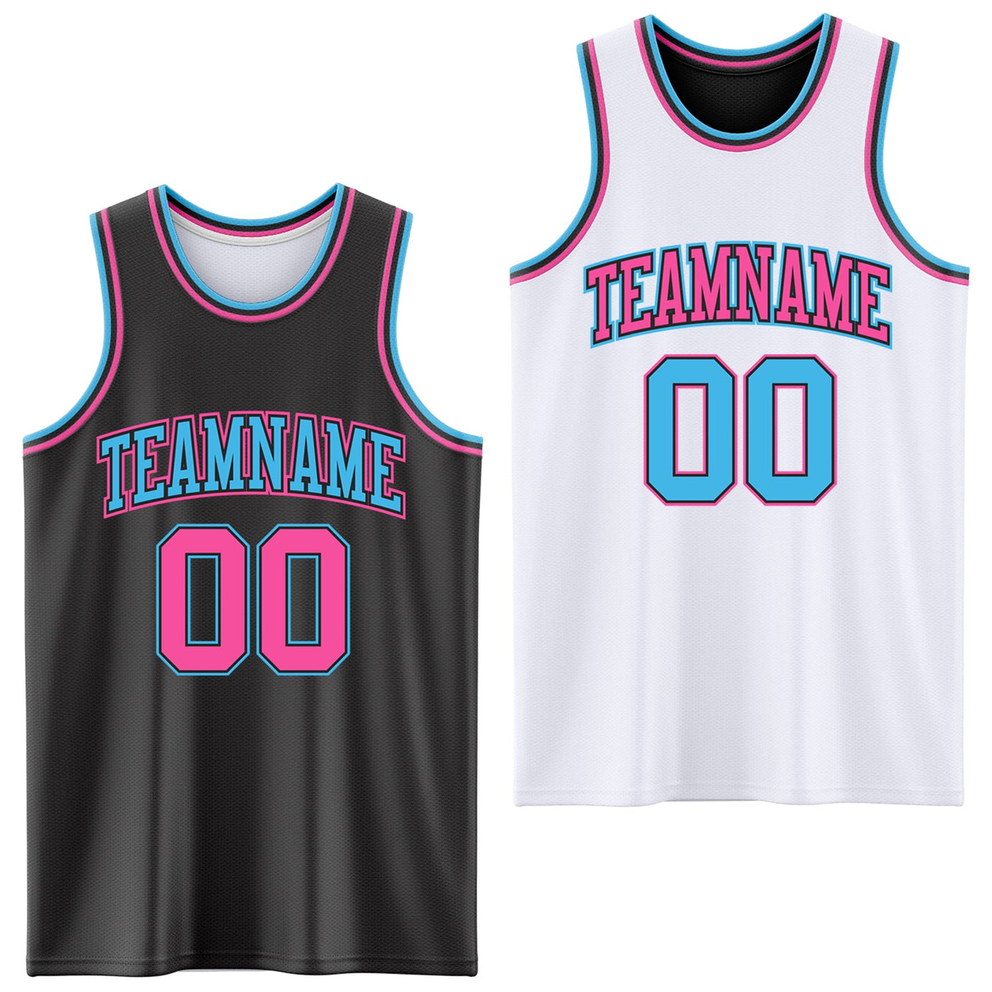 Custom Reversible Black Pink-Sky Blue Double Side Sublimation Basketball Set Jersey